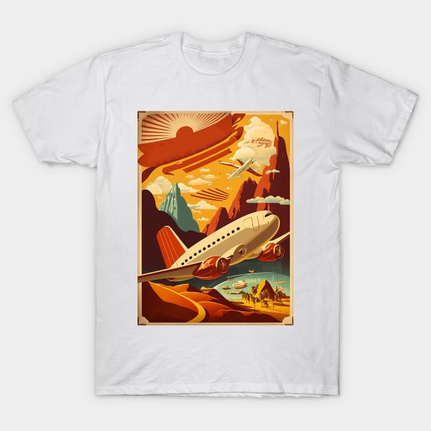 Red & White Plane Vintage Travel Poster T-Shirt by OldTravelArt